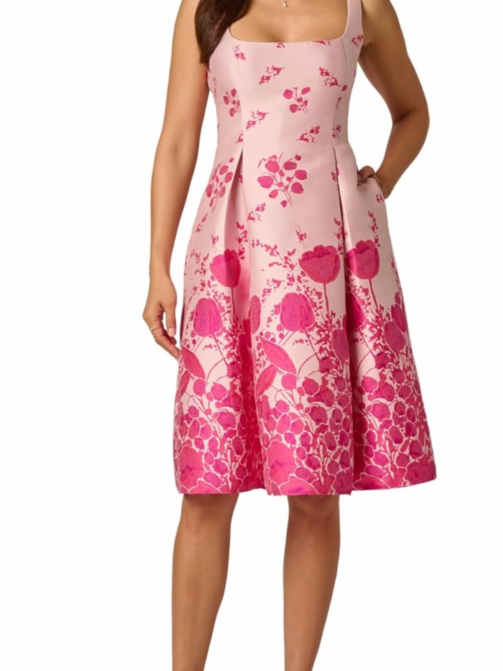 Adrianna Papell Pink Floral Midi Fit-and-Flare Dress